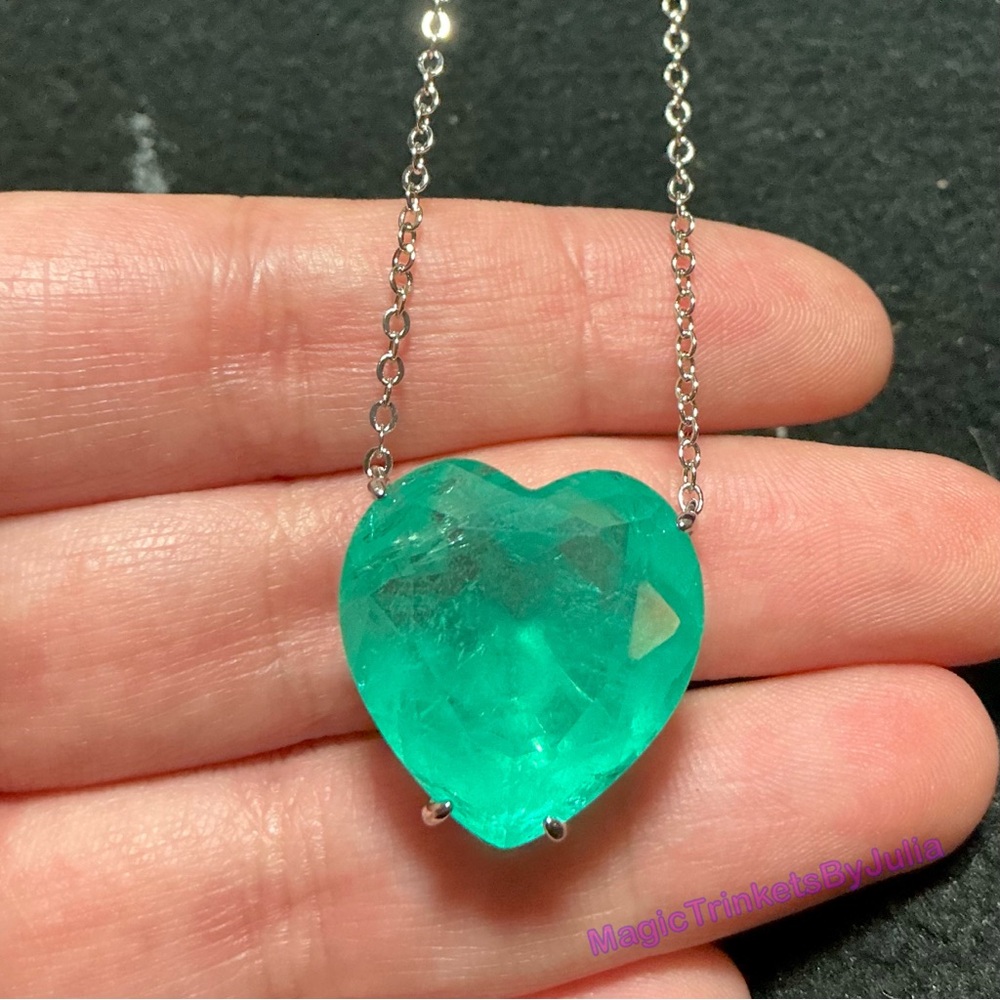 Paraiba Tourmaline Pendant 925 Sterling Silver Necklace Tourmaline Heart Pendant - Picture 7 of 7
